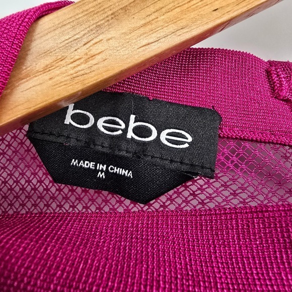Bebe Bodycon Dress Lace‎ Ruffle Mesh Party Cocktail Dress Magenta Size M - Picture 5 of 9
